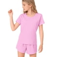 thumbnail image 4 of EnJoCho Girls 2 Piece Summer Outfits Girls Vacation Shirts for School Summer Camp Tween Short Sleeve Crew Neck T Shirt Elastic Waist Shorts Matching Set Pockets Athletic Sets, 4 of 9