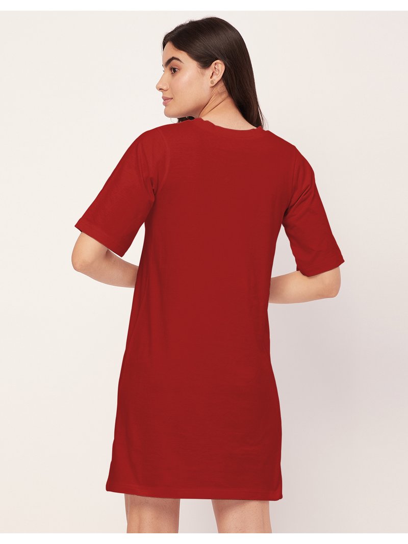 Moomaya Sleepwear, Solid Night Dress For Women, Jersey Sleep Shirt Lounge Dress, Women's, Size: XS, Red