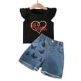 thumbnail image 4 of Wxirdiow Summer Clothes for Kids Girls Summer Outfits 2 Piece Sets Ruffle Short Sleeve Shirts and Demin Shorts Set Kids Clothes with Pockets Black Size,2-3 Years, 4 of 9