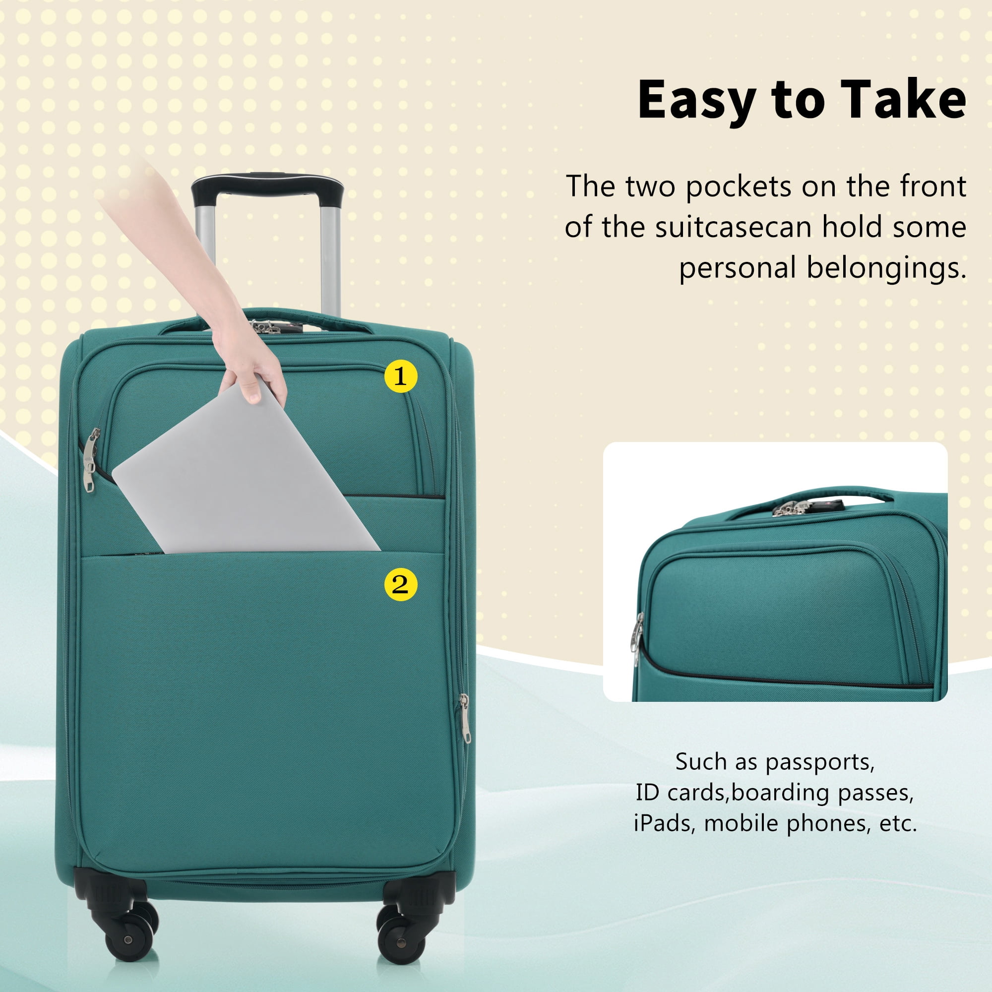 Euroco 4 Piece Softside Luggage Set, Expandable Suitcase Set with TSA Lock and Spinner Wheels, Lightweight Durable Suitcase for Men Women Travel(18"/22"/26"/30") ,Blue Green