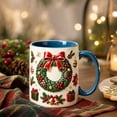 thumbnail image 5 of Novryn Christmas Coffee Mug, 2D Ceramic Cup With Raised Wreath Design for Coffee and Milk, 10 oz, Blue, 5 of 7