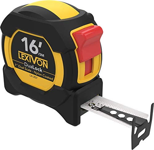 LEXIVON 16Ft/5m DuaLock Tape Measure | 1-Inch Wide Blade with Nylon side, Matt Finish White & Yellow Dual Sided Rule Print | Ft/Inch/Fractions/Metric (LX-207)