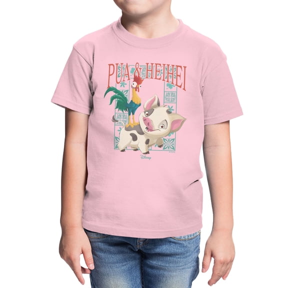 Disney Moana Pua And Hei Hei Frame Youth T Shirt (Light Pink, XS-XL)
