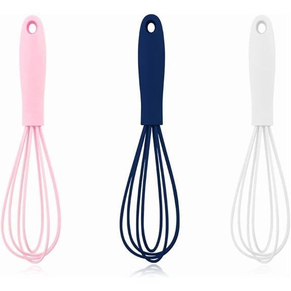 3 Pcs Premium Colorful Kitchen Mini Silicone Whisks - Mini Whisk Set Egg Beater for Stirring Cooking Baking, Tiny Silicone Balloon Wire Whisk, Milk Frother Kitchen Utensils Gadgets