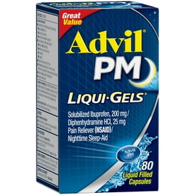 Advil PM (80 Count) Pain Reliever / Nighttime Sleep Aid Liquid Filled Capsule, 200mg Ibuprofen, 38mg Diphenhydramine