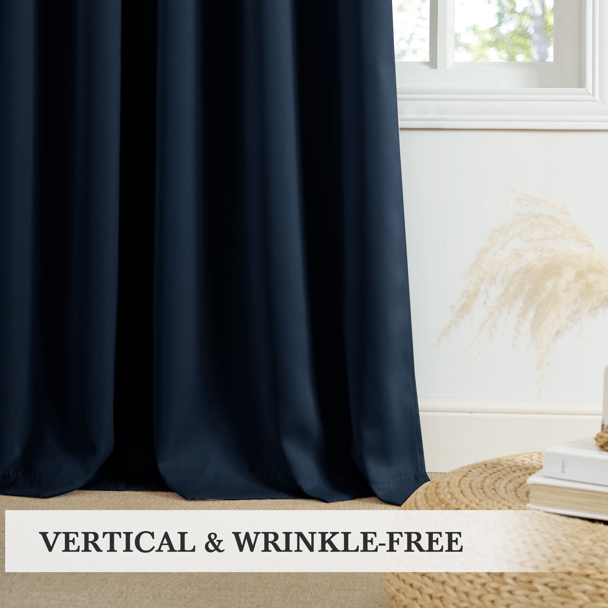 StangH Navy Blue 100% Blackout Curtains 96 inches Long, Back Tab Energy Smart Drapes Soundproof Light Blocking Treatments for Bedroomm/Nursery/Office/Living Room, 2 Panels