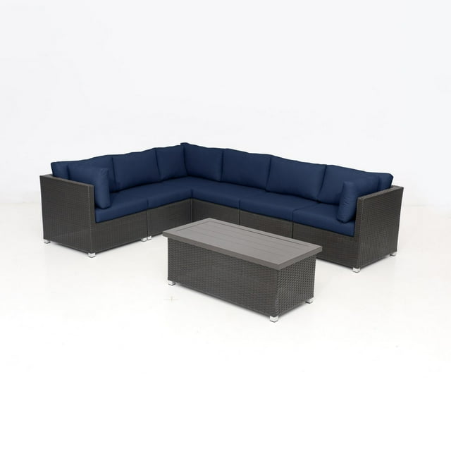Innesbrook Collection 7-Piece Aluminum Patio Conversation Set with Navy Cushions