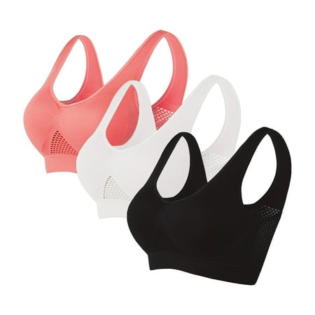 TrendVibe365 Workout Bras Women Plus Size 3 Pack Mesh No Underwire Push up Bralette Padded U Back Wide Strap Support Corset Bra Full Coverage Crop Tank Top Comfortable Shapewear 5XL
