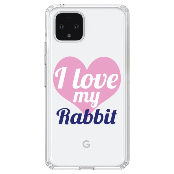 DistinctInk Clear Shockproof Hybrid Case for Google Pixel 4 XL (6.3" Screen) - TPU Bumper Acrylic Back Tempered Glass Screen Protector - I Love My Rabbit