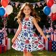 thumbnail image 6 of CCRFTGI 4th of July Girls Dress Size 10-12 Cute American Flag Floral Print A-Line Dress Party Patriotic Sleeveless Crew Neck Girls Clothes Summer Stylish Dresses Wine 12-13 Years, 6 of 8