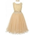 thumbnail image 4 of Big Girls' Elegant Sleeveless Lace Mesh Rhinestone See Through Pageant Flowers Girls Dress Champagne 12 (CC50C10), 4 of 5