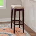 thumbnail image 2 of Linon Hampton Bar Stool Beige Padded Seat Wood Frame in Dark Walnut Brown, 2 of 14