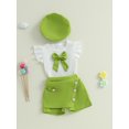 thumbnail image 5 of BemeyourBBs Toddler Baby Girl 2 Peice Skirts Set Cute Summer Fall Clothes Vintage Little Girls Short Sleeve 3D Bowknot T-Shirt Skorts Shorts Beret Hat, 5 of 9