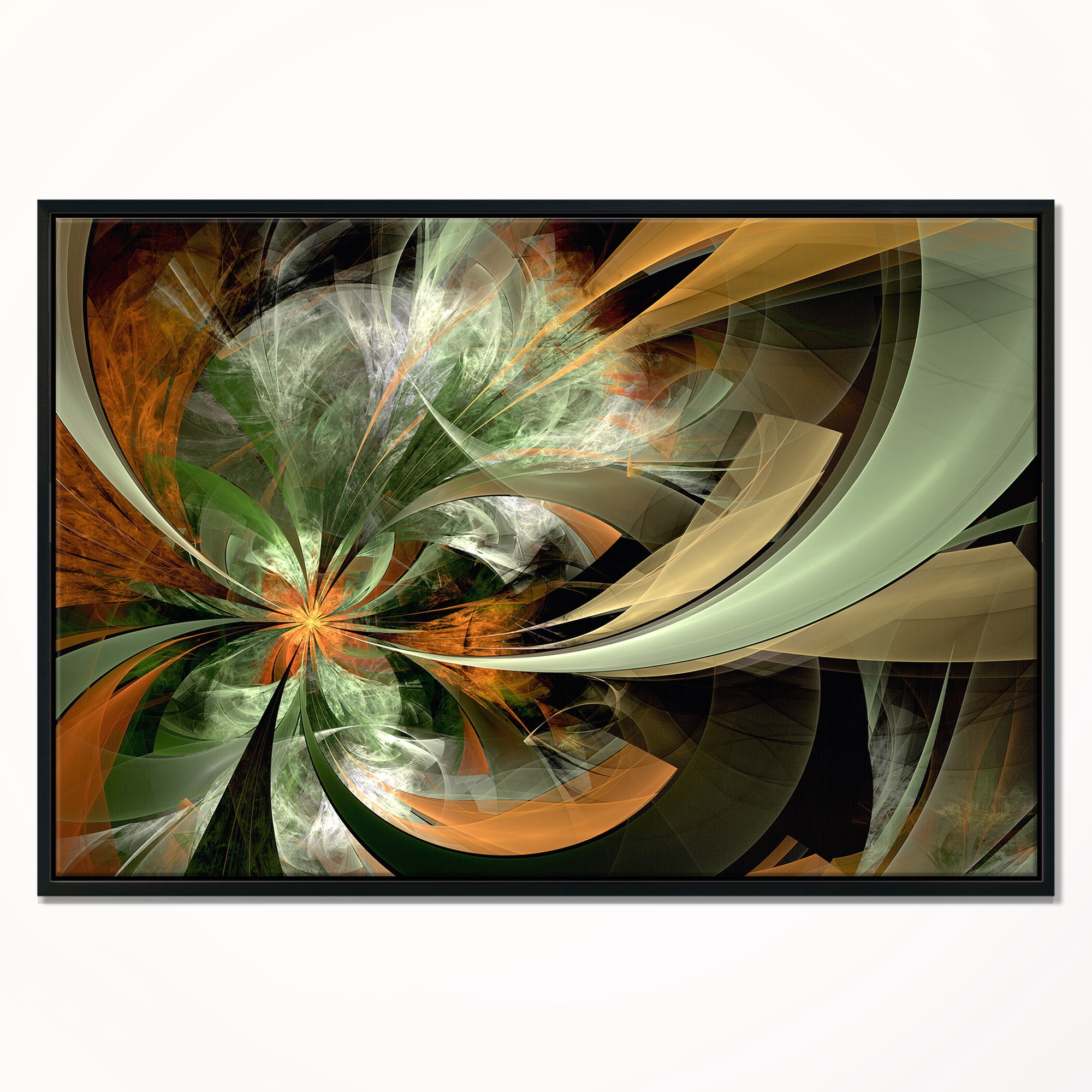 Designart ' Symmetrical Orange Green Fractal Flower ' Floral Framed Canvas Art Print