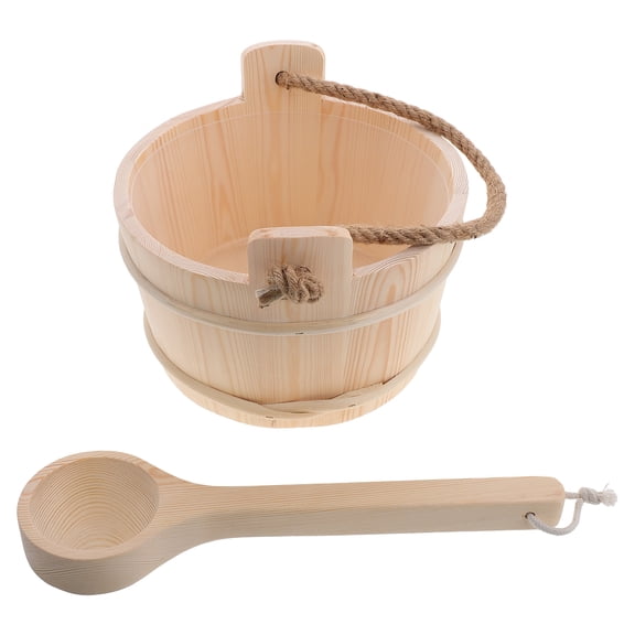 HEMOTON Sauna Accessories Kit 1 Set Wooden Bucket and Ladle Ideal for Steam Room Foot Bath Suitable for Men and Women