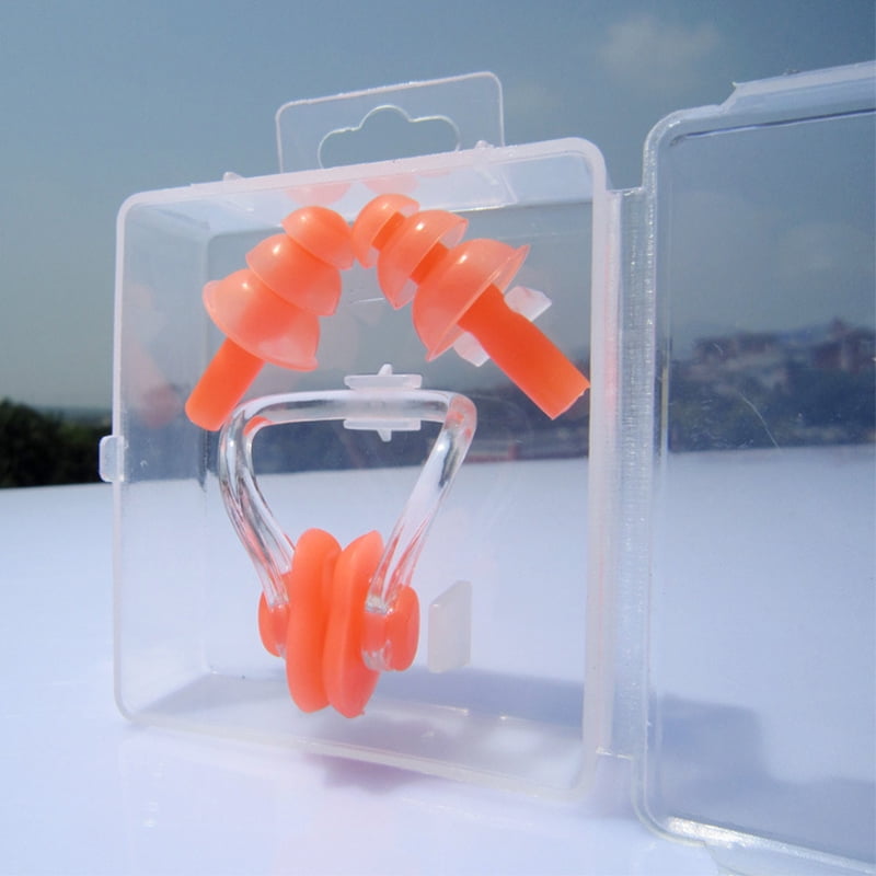 Silicone Soft Diving Swimming Ear Plugs Nose Clip Set With Box for Kids Adults 