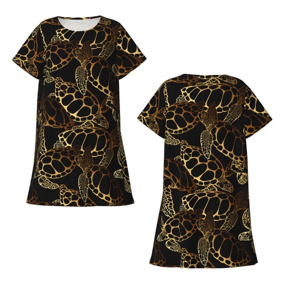 Horeoi Sea Turtle With Ocean Print Women's Short-sleeved Nightdress Breathable Cotton-like Material Loose A-line Knee-length