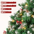 thumbnail image 3 of Pre-lit Artificial Christmas Tree, 6FT Pre-Decorated Artificial Hinged Xmas Tree with 800 Flocked Frosted Tips & 58 Red Berries for Holiday Party Home, 3 of 8