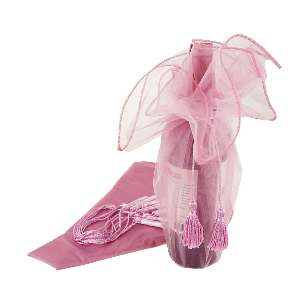 Organza Wine Bottle Wrap with Cord Tassel, 6Count, 28Inch, Rosy Mauve