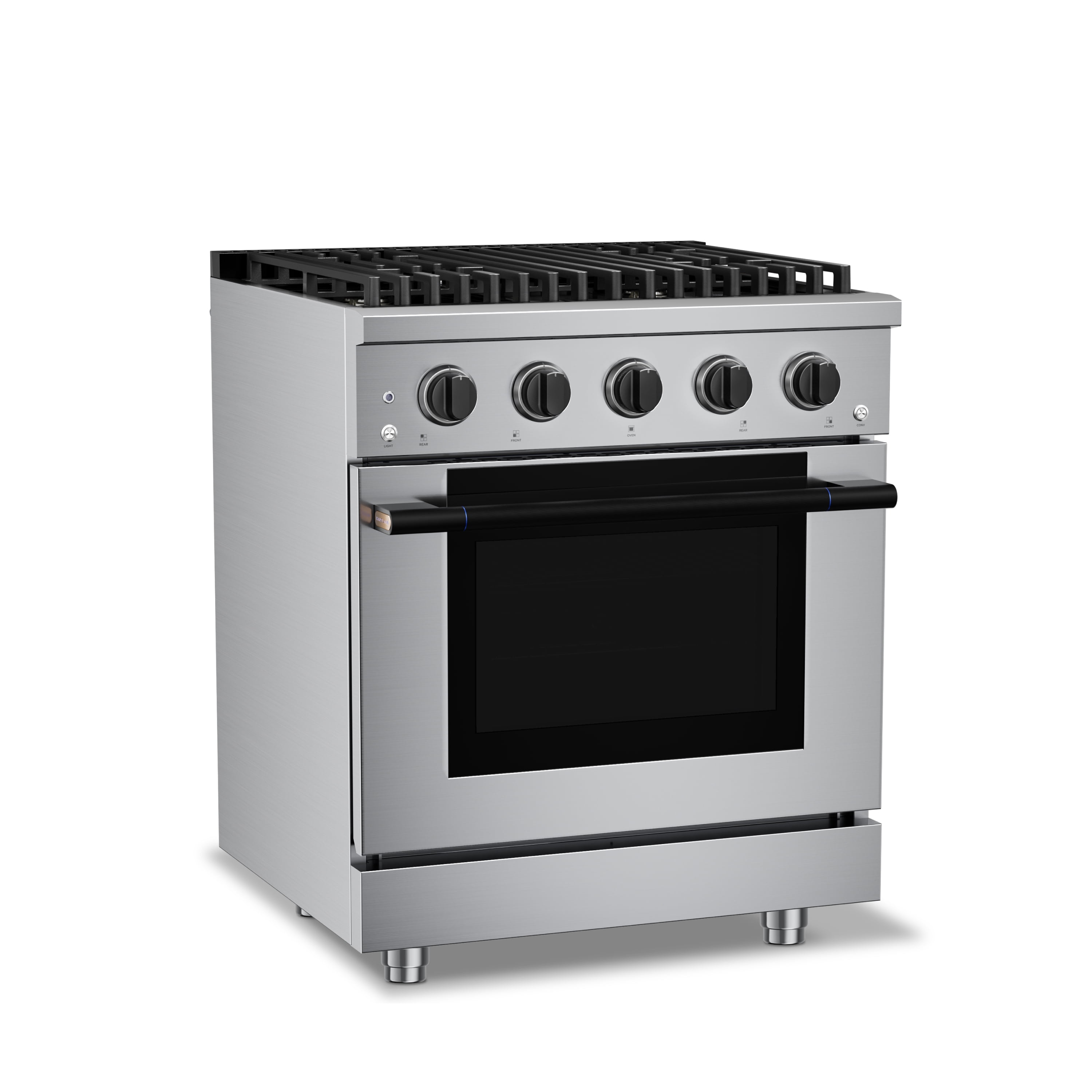 30" Matte Black Gas Range 4 Burners (20,000 BTU) 4.2 cu.ft Convection Oven 5 Racks Convertible NG/LP
