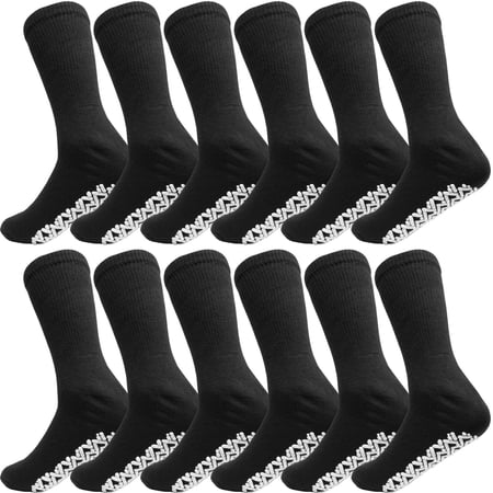 6 Pairs Non-Binding Loose 3XL Crew Sock Non-Slip Socks for Men & Women (Black 13-15)