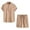 Khaki, variant on Lovskoo Men's 2 Piece Summer Outfits Stand Collar Trendy Shirt Casual Short Sleeve and Drawstring Shorts Set Beige L