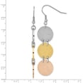 thumbnail image 2 of Stainless Steel Tri-color Polished Laser-cut Shepherd hook Plated Discs Long Drop Dangle Earrings 65x18mm Wide Dangle Ea, 2 of 2