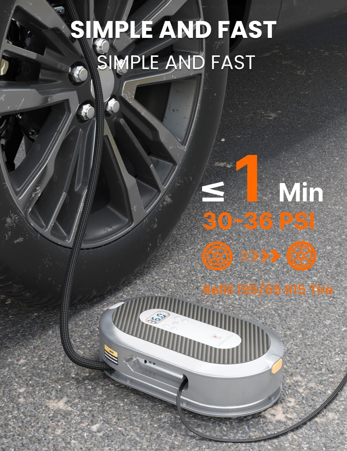Giraffe Tools Retractable Air Compressor-Car Tire Inflator Portable, 13ft length, 150PSI 12V