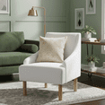thumbnail image 2 of Cozy Upholstered Accent Chair with Wooden Legs, White Boucle Fabric Armchair for Living Room, Bedroom, 2 of 6