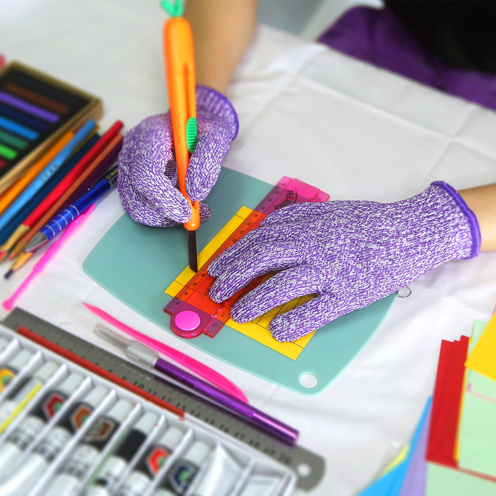 Evridwear Children Kids Cut Resistant Gloves, Food Grade, Level 5 Protection, HPPE (S (4-7YRS), Multi-color)