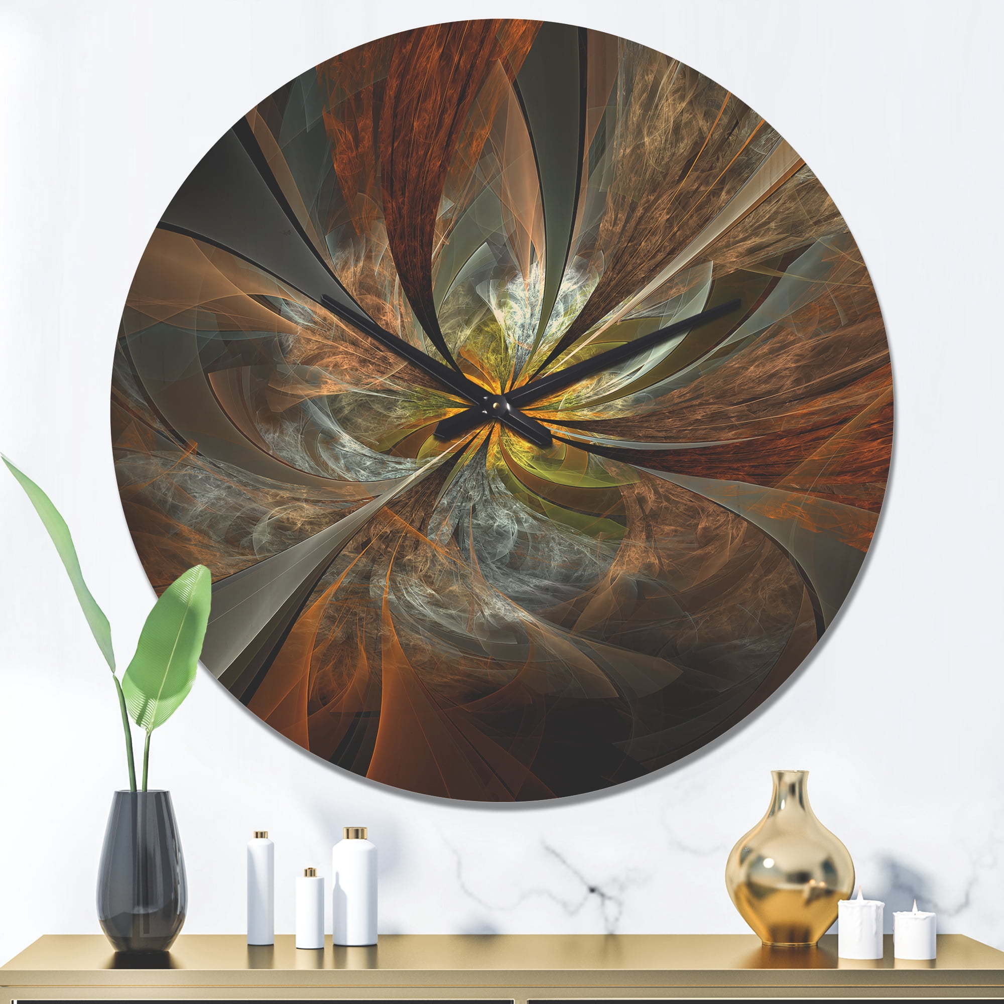 Designart 'Yellow Symmetrical Fractal Flower' Modern Wood Wall Clock