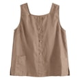 thumbnail image 4 of Endives Womens Cotton Linen Tank Top Summer Button Decorated Vest Versatile Comfortable Loose Sleeveless T Shirt Pullover Top Coffee, 4 of 4