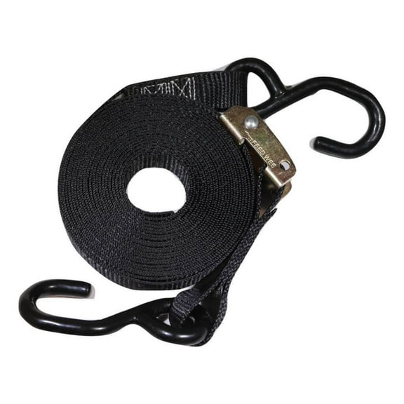 1" x 20 ft Heavy Duty Cam Buckle Tie Down Strap w/ Vinyl S Hooks | C120VS-BK