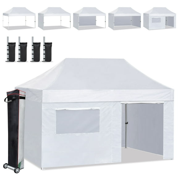 Eurmax USA 10'x15' Pop Up Canopy Tent with Heavy Duty Roller Bag,Bonus 4 Sand Weights Bags(White)