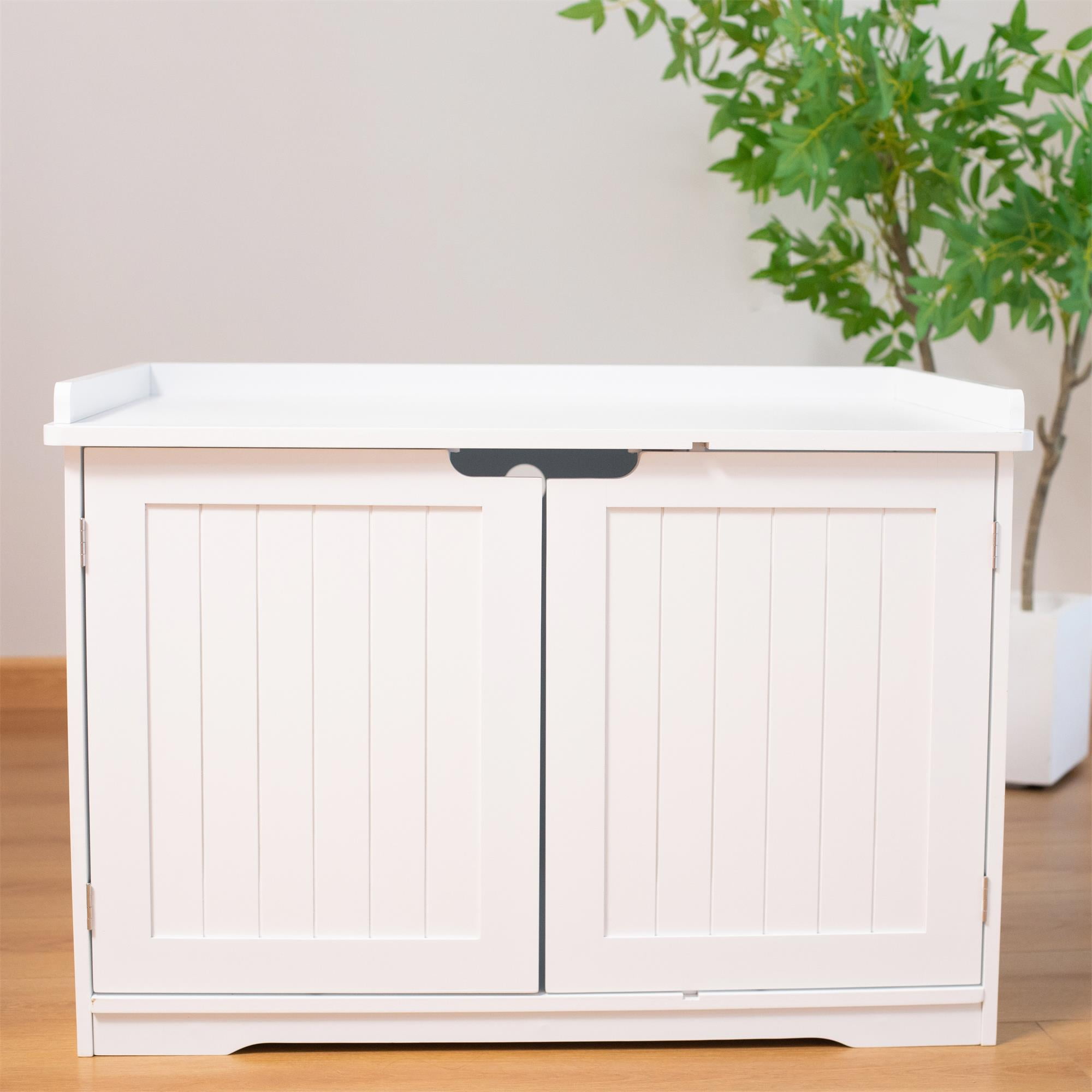 Pefilos 30" Hidden Cat Litter Box Enclosure Furniture, Indoor Kitty Washroom for Cat House, Large Pet Crate, White Pefilos 30" Hidden Cat Litter Box Enclosure Furniture, Indoor Kitty Washroom for Cat House, Large Pet Crate, White
