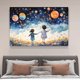 thumbnail image 4 of Póster de lienzo con dos niños bailando con globos en el cielo nocturno, decoración de dormitorio, paisaje deportivo, decoración de oficina, regalo, estilo marco, 20 x 30 cm, 4 of 8