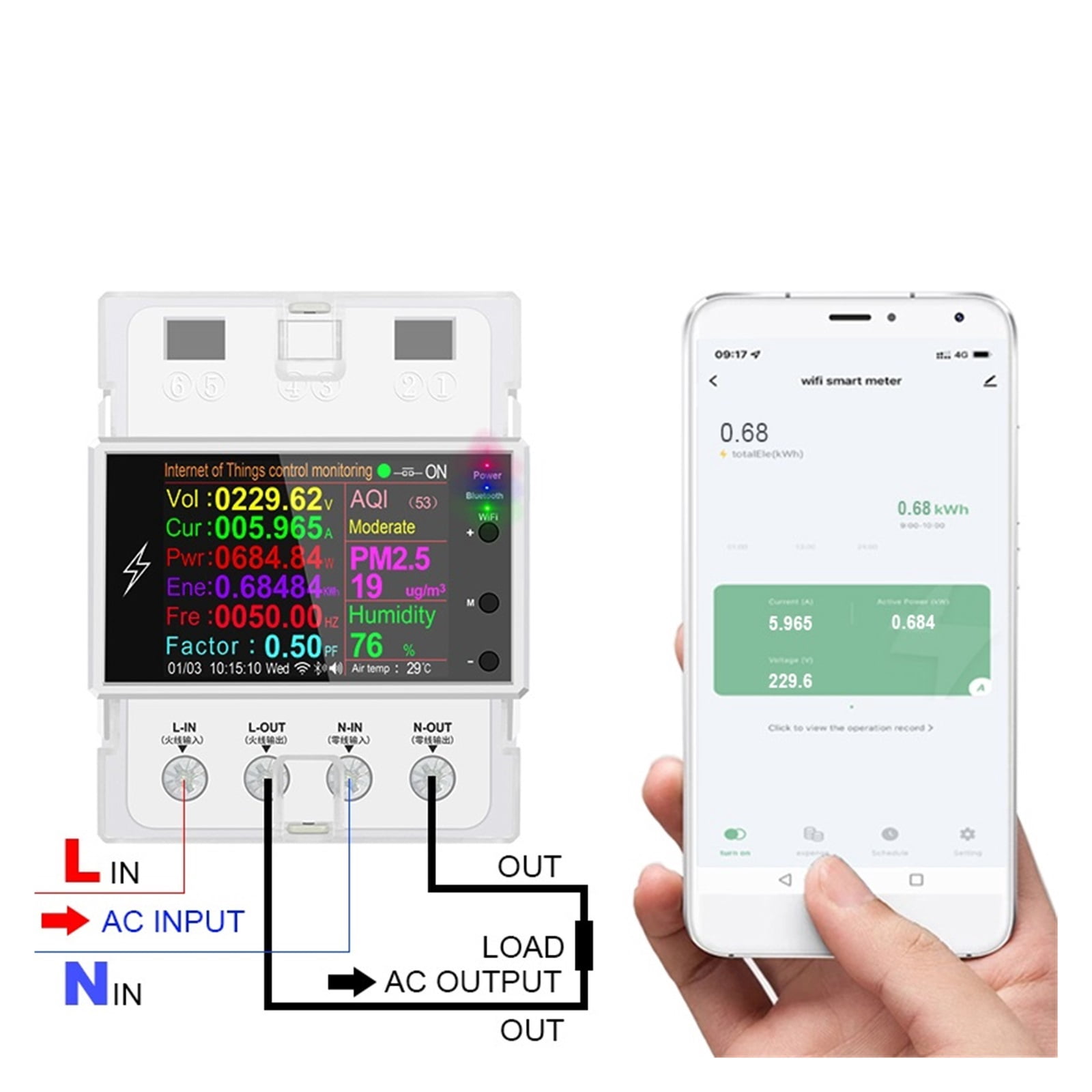 AT4PW 100A Tuya WIFI Din Rail Smart Switch Remote Control Digital Power Energy Volt Amp Kwh Frequency Factor Meter Smart Energy Meter Timer ,Overload Protection