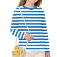 thumbnail image 4 of DxhmoneyHX Girls Striped Long Sleeve Shirts Basic Crew Neck Color Block Tunic Tee Tops Summer Vacation Lounge Blouse Age 3-14 Years, 4 of 8