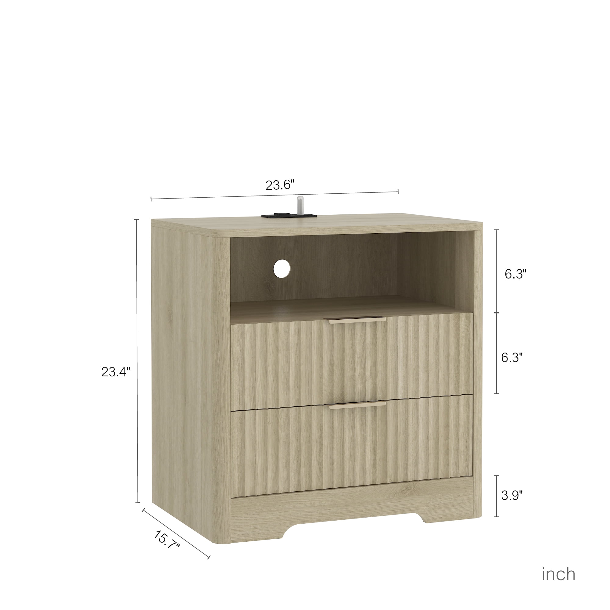 Aukfa Smart 2 Drawer Nightstand with Voice Control & Charging Station,7-Color LED Bedside Table for Bedroom,Natural