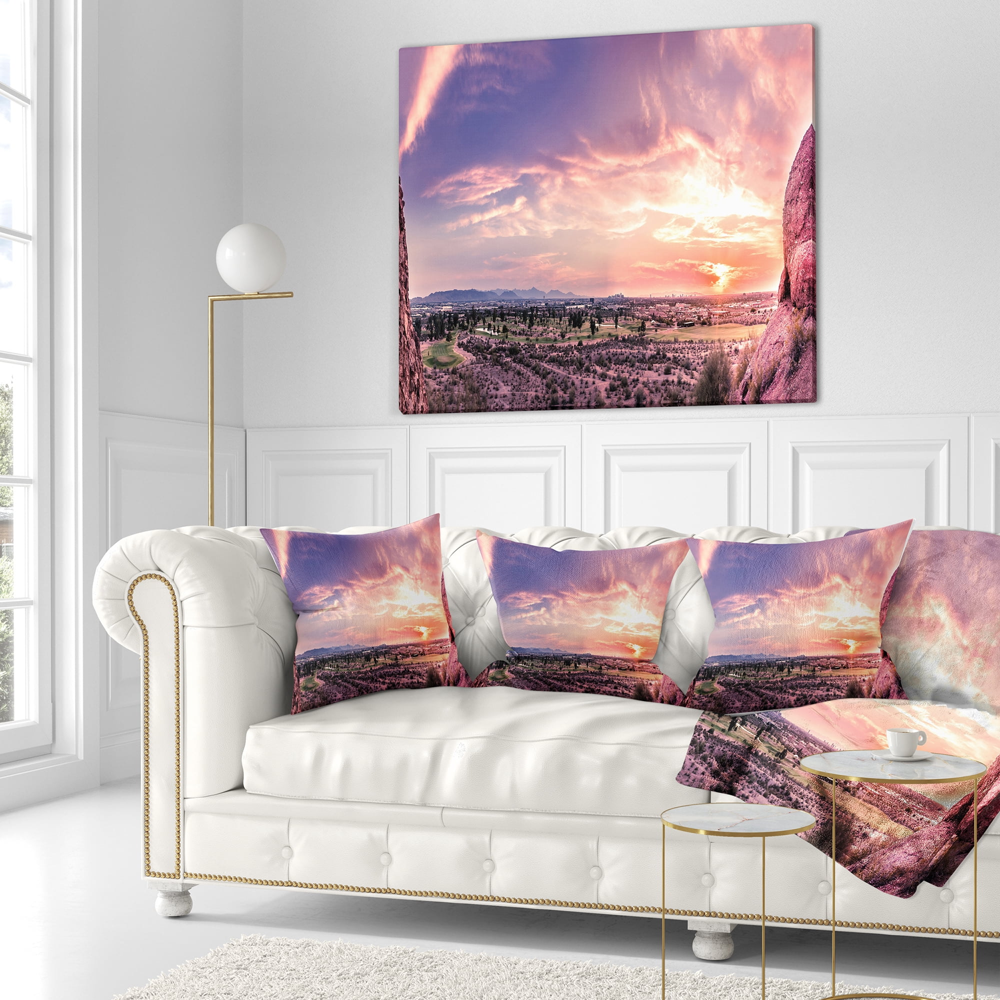 Designart Evening Red Sky over Phoenix Arizona - Landscape Printed Throw Pillow - 16x16
