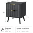 thumbnail image 2 of CARPETNAL Black Fluted Nightstand with 2 Drawers, 18'' Wide Bedside Table for Bedroom, Modern Night Stand with Gold Metal Legs, Small Space End Table(Black, 1 Piece), 2 of 7