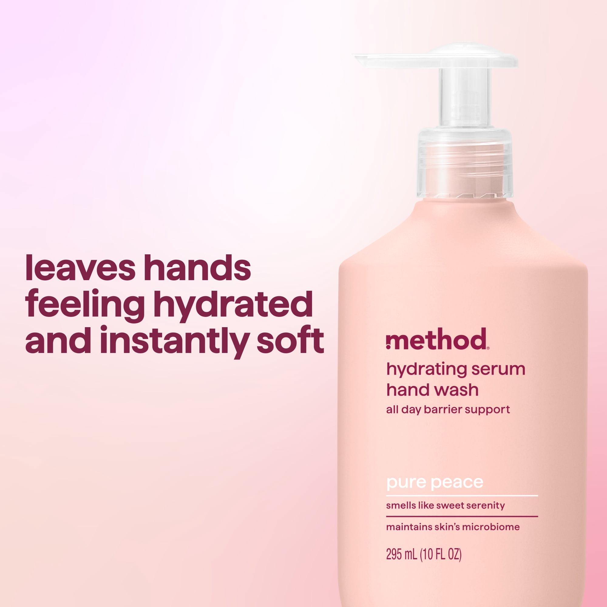 method Hydrating Serum Hand Wash, Pure Peace- Moisturizes Hands, Derm Tested on Sensitive Skin, Notes of Peonies, Rose Water & Pink Sea Salt, 10 fl oz
