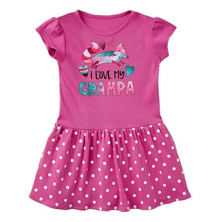 

Inktastic I Love My Grampa Pink and Blue Fox with Hearts Gift Toddler Girl Dress