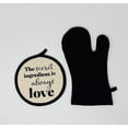 thumbnail image 4 of Drew Derose Designs black&cream stripes printed potholder/oven mitt set 12x6”/8x8”, 4 of 5