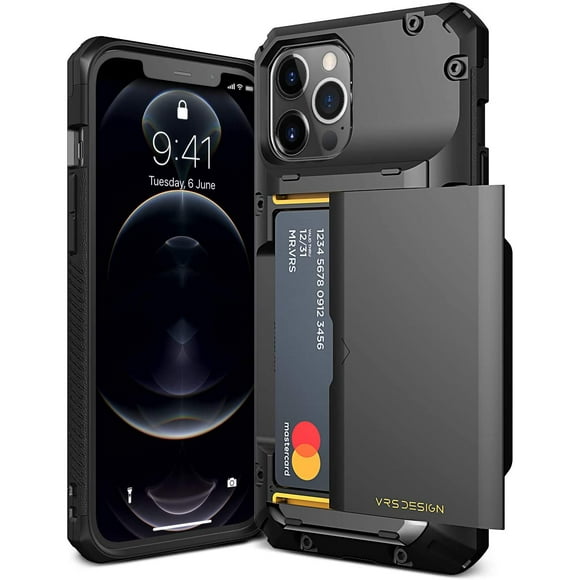 VRS DESIGN Damda Glide Pro Compatible for iPhone 12 Pro Max Case, with [4 Cards] Premium Sturdy [Semi Auto] Credit Card