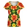 thumbnail image 5 of Flowers Arranged Green Background Pattern Women's Blouse Short Sleeve Women's Top T-Shirt Spring Summer Clothes, 5 of 7