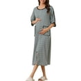 thumbnail image 2 of INSPIRE CHIC Women's Zip Front Striped Robe 3/4 Sleeve Long Bathrobe House Dress Pajama L Grey, 2 of 5