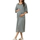 thumbnail image 2 of Bata de baño de rayas con cremallera frontal para mujer Inspire Chic, de manga 3/4, larga, vestido de casa, pijama, gris, 2 of 6