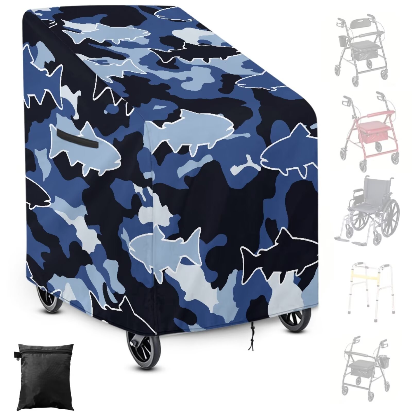 ZIATUBLES Rollator Walker Cover, All-Weather Protection Rollator Cover, Universal Mobility Aid Decor Accessories Fit Walker with Wheels and Seat, Fish Blue Camo Print