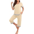 thumbnail image 6 of Jalioing Women's Lounge Set 2 Piece Short Sleeve V Neck Tops Capris Pajama Set with Pocket Loose Sleepwear, 6 of 9